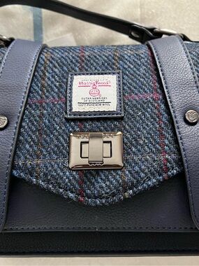 Harris Tweed Navy Blue Satchel Handbag - Women's Shoulder Bag